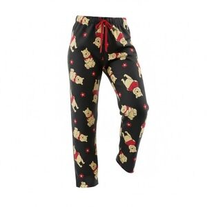 Disney Winnie the Pooh Sleepwear Pajama Pants Women's Small Black Red Floral